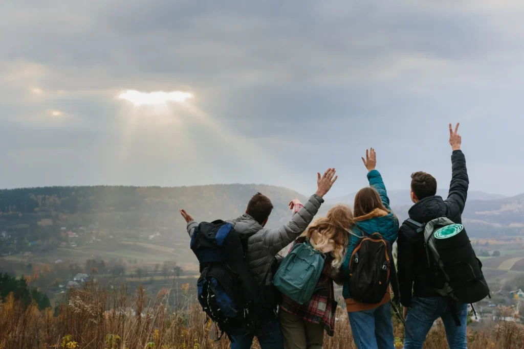 Students on an educational tour in the hills