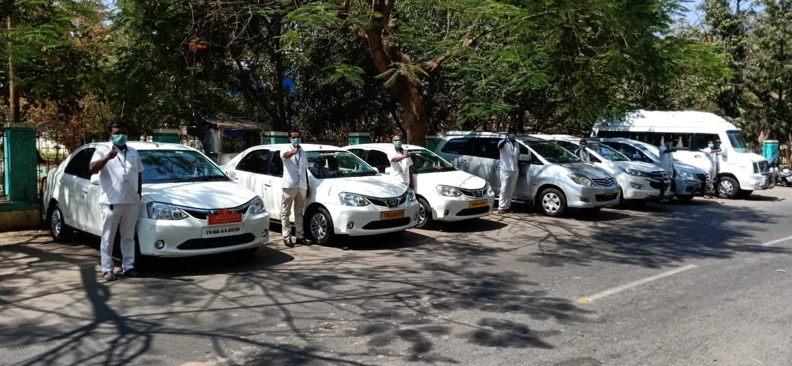 Part of the Kochi fleet, lined up before the morning airport runs