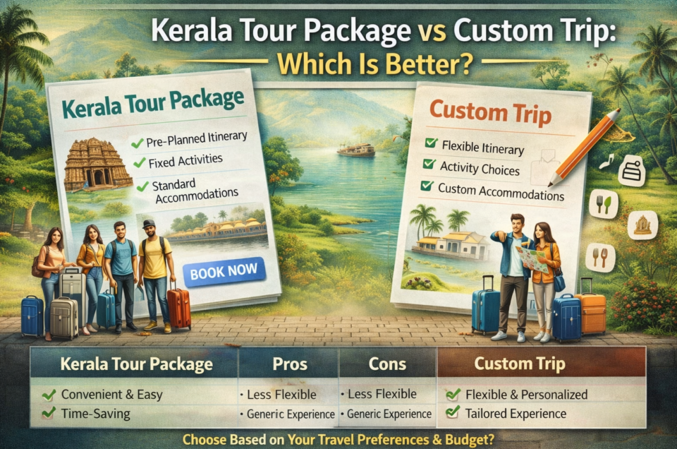 Kerala tour package vs custom trip comparison travel planning Kerala tourism options
